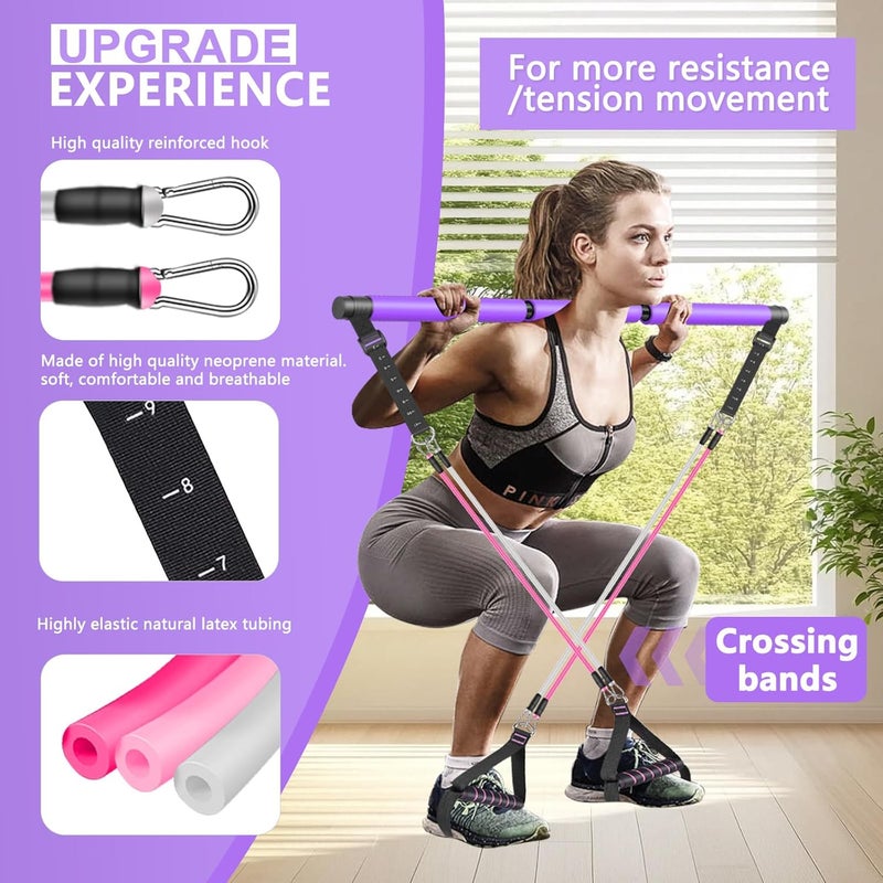 Bbtops Pilates Bar Kit with Resistance Bands,Ab Roller,2 in 1 Foot Strap & Handle,Door Anchor Pilates Equipment with Resistance Bands, Portable Home Gym Yoga Fitness Bar for Women & Men - Image 3